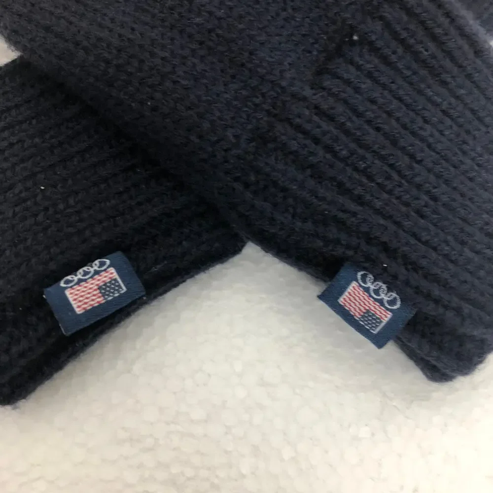 Mittens Olympic Team GO USA Embroidered Rib Knit Navy Patriotic
